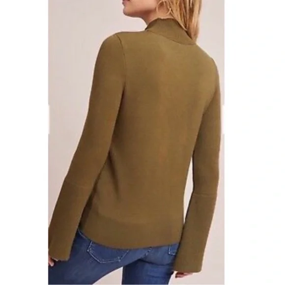 Anthropologie Knitted Knotted Olive Green MockNeck Abstract Floral Sweater sz M - Picture 3 of 16